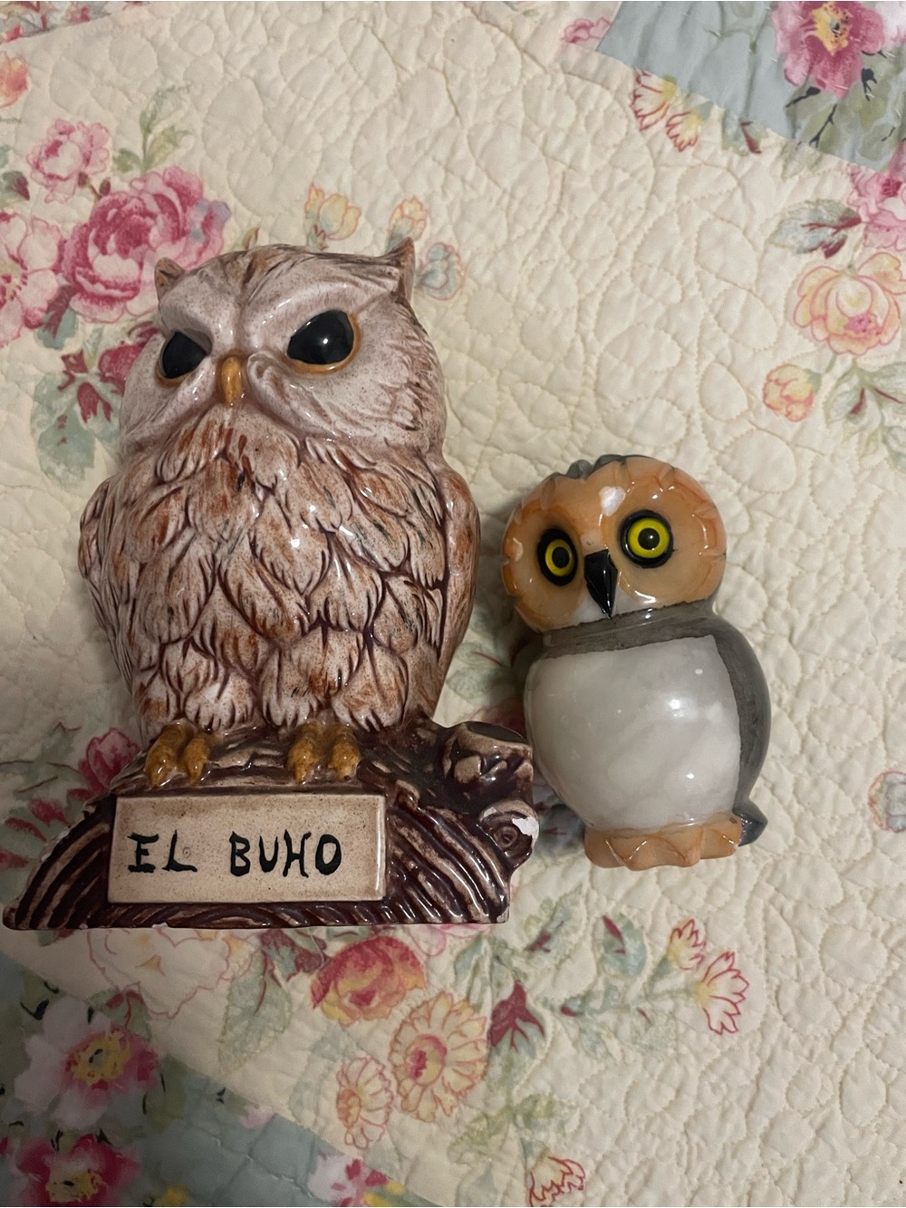 Ceramic Owl Figurines - Brown & Tan Decorative Set